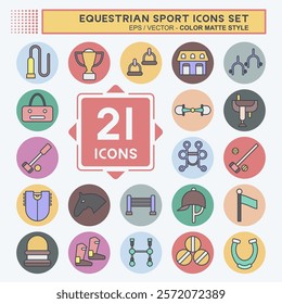 Icon Set Equestrian Sport. related to Hourse symbol. color mate style. design editable