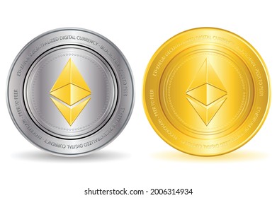 Icon set Ethereum crypto currency with gold and silver medal. vector eps10