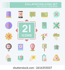 Icon Set Exclamation. related to Education symbol. flat style. design editable