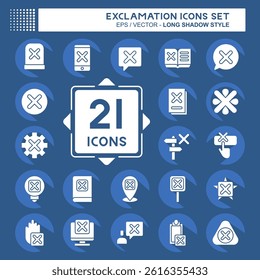 Icon Set Exclamation. related to Education symbol. long shadow style. design editable