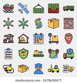 Icon set of export import. Export import elements. Icon in filled line style.