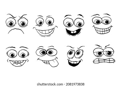 icon set  face expression black and white hand drawn vector illustration