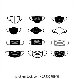 Conjunto de iconos de máscara facial, máscara quirúrgica, máscara N95, etc.