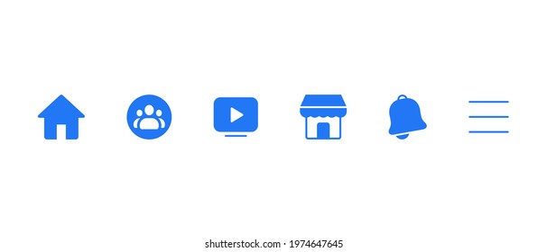 Icon Set of Facebook Social Media. Home, Group, Watch, Marketplace, Notification, and Menu