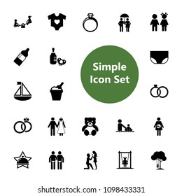 Icon set of family symbols. Human relationship, family life, matrimony. Family concept. For topics like childhood, childcare, relations