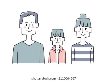 Icon set for a family of three, a family of husband, wife, and boy, a warm handwritten person, vector on a white background