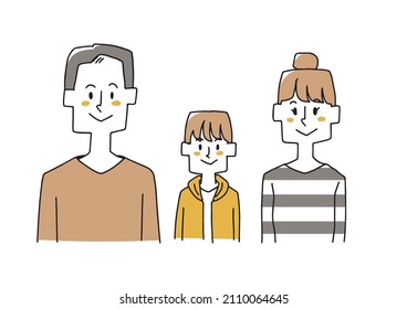 Icon set for a family of three, a family of husband, wife, and boy, a warm handwritten person, vector on a white background