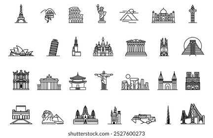 Icon set of famous landmarks from around the world. Vector illustration