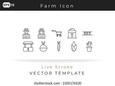 Icon Set Farm For Website, Infographic Element, Vector Illustration, Live Stroke