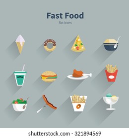 icon set fast food flat style