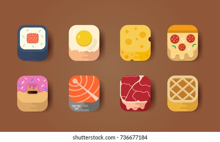  Icon set fast food meat and sweets colorful