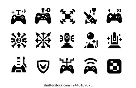 An icon set featuring black and white video game controllers