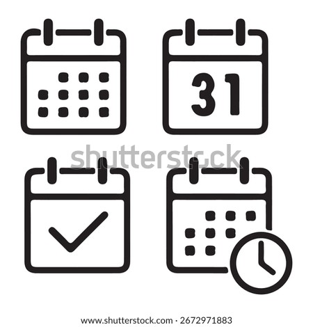 Icon set featuring four distinct calendar representations with varying usages and features