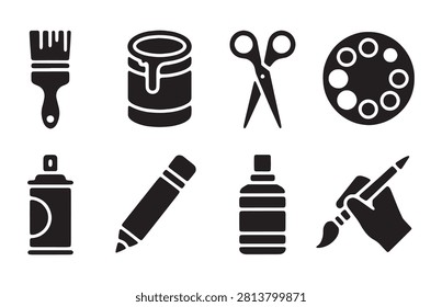 Icon set featuring painting and artistic essentials for crafts school projects and creative art design.