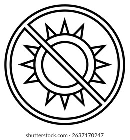 Icon set featuring a symbol representing no sun, forbidden sunlight, or sun exposure protection, likely for use in product labeling.