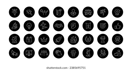An icon set featuring the unlocking of milestones, emphasizing achievement icons, celebrating success, and the conquering of goals.