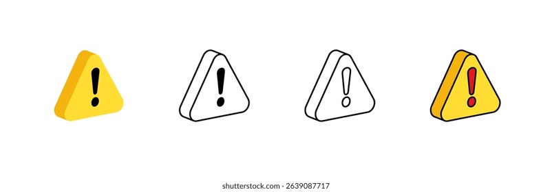 Icon set featuring warning symbols with color and outline designs to signal caution and alert.