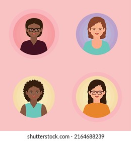icon set female avatar flat design