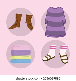 icon set female clothes cartoon
