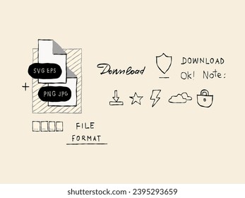 Icon set of file formats download labels