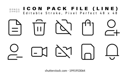 Icon Set of File Line Icons. Contains such Icons as Add Friend, Block Friend, Video, No Video etc. Editable Stroke. 48x48 Pixel Perfect
