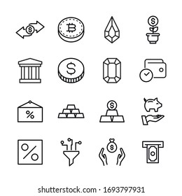Icon set of finance. Editable vector pictograms isolated on a white background. Trendy outline symbols for mobile apps and website design. Premium pack of icons in trendy line style.