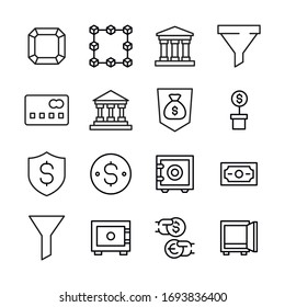 Conjunto icono de las finanzas. Pictogramas vectoriales editables aislados en un fondo blanco. Símbolos de diseño para aplicaciones móviles y diseño de sitios web. Paquete Premium de iconos en estilo de línea de moda.