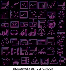 Icon Set Finance, Money, Saving, Payment, Financial, Balance Sheet Simple Vector With Gradation Color Purple, Blue And Pink.