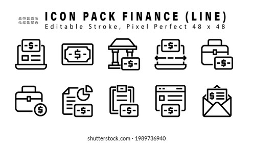 Icon Set of Finance Vector Line Icons. Contains such Icons as Briefcase, Portfolio, Financial Report, Bill etc. Editable Stroke. 48x48 Pixel Perfect