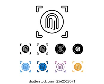 icon set fingerprint scan with 9 different styles, line, glyp, flat, gradient etc. suitable for print websites etc. isolated on white background.