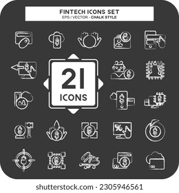 Icon Set Fintech. suitable for education symbol. chalk Style. simple design editable
