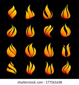 Icon set fire color on black background vector illustration