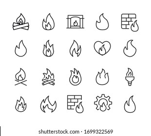 Icon set of fire. Editable vector pictograms isolated on a white background. Trendy outline symbols for mobile apps and website design. Premium pack of icons in trendy line style.