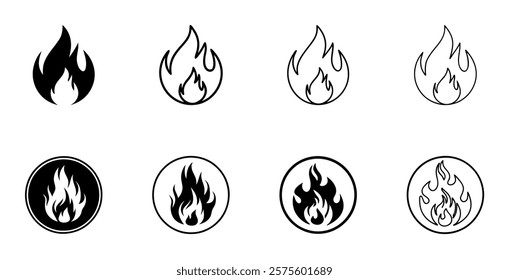 Icon Set of Fire Flame Silhouettes Illustration Isolated on White Background