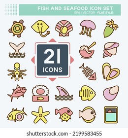 Icon Set Fish and Seafood. suitable for seafood symbol. flat style. simple design editable. design template vector. simple illustration