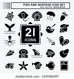 Icono Set de pescado y marisco. adecuado para el símbolo de marisco. estilo glifo. diseño simple editable. vector de plantilla de diseño. ilustración simple
