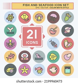 Icon Set Fish and Seafood. suitable for seafood symbol. color mate style. simple design editable. design template vector. simple illustration