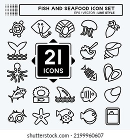 Icon Set Fish and Seafood. suitable for seafood symbol. line style. simple design editable. design template vector. simple illustration