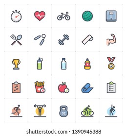 Icon Set - Fitness And Healthy Full Color Outline Stroke Vector Illustration On White Background