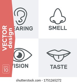 Icon set of five human senses. 5 senses symbols
