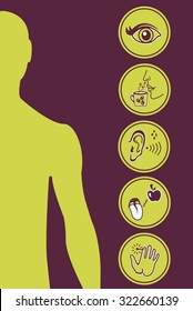Icon Set of Five Human Senses Diagram