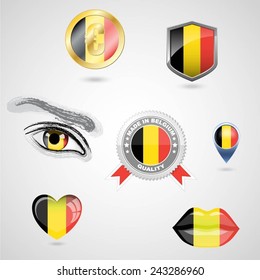 Icon set with flag of Belgium