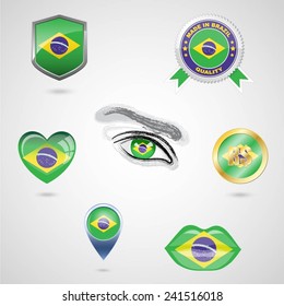 Icon set with flag of Brazil