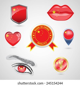 Icon set with flag of China
