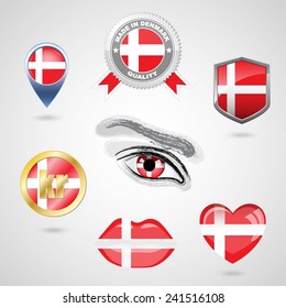 Icon set with flag of Denmark