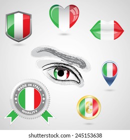 Icon set with flag of Italy