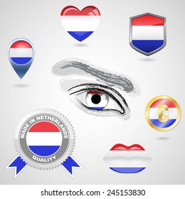 Icon set with flag of Netherland