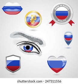 Icon set with flag of Russia