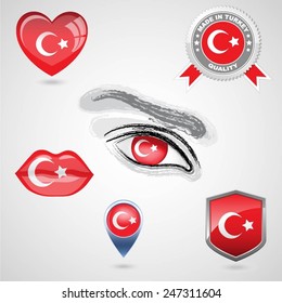 Icon set with flag of Turkey