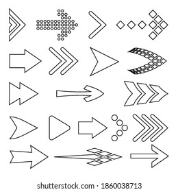 Icon Set of Flat Arrows. Isolated Arrow Icon Set Collection for Back and Next User Interface Icons. Different Shape Concept for Previous or Forward Minimal Web Buttons on White Background